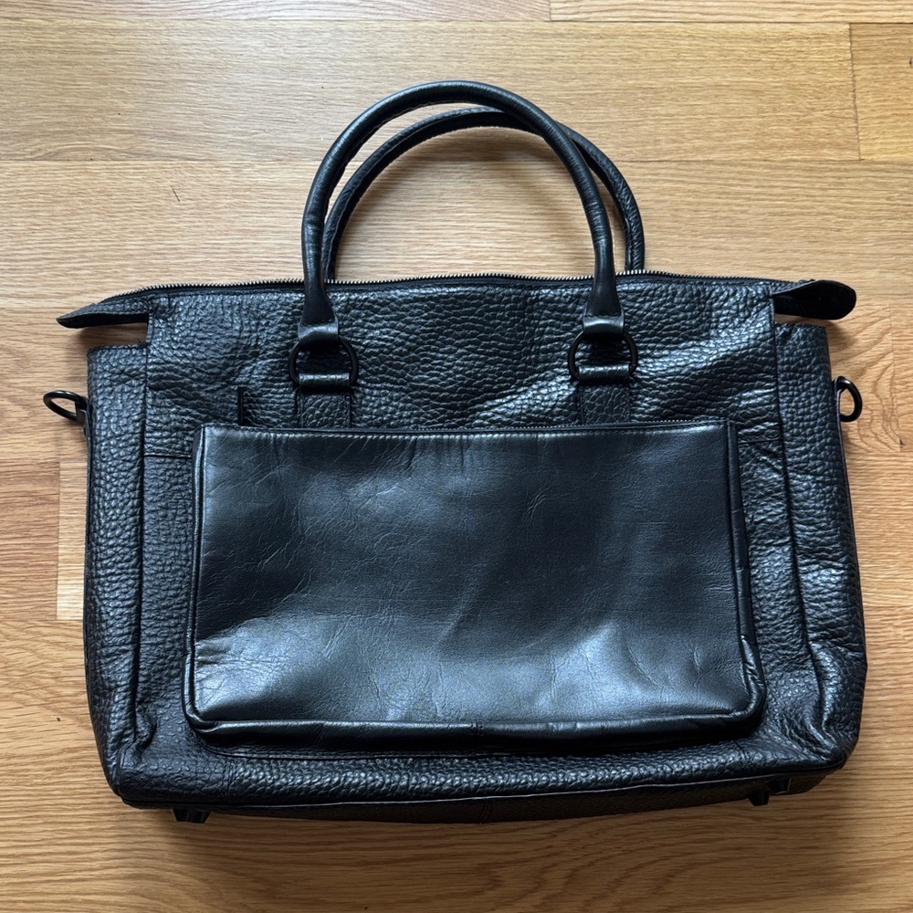 VelRossi (Italy) Genuine Leather Black Structured Work Tote / Laptop Bag